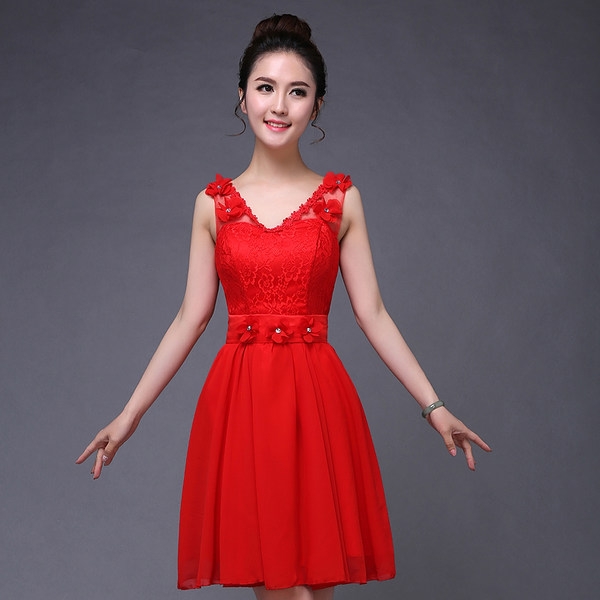 Дамски червени рокли за официални поводи пролет, лято, есен и зима с елементи от дантела дизайни с дълъг и без ръкав