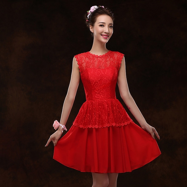 Дамски червени рокли за официални поводи пролет, лято, есен и зима с елементи от дантела дизайни с дълъг и без ръкав