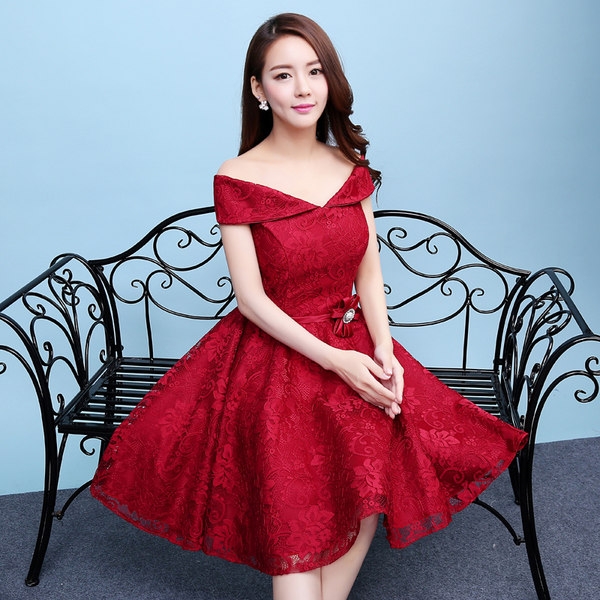 Дамски червени рокли за официални поводи пролет, лято, есен и зима с елементи от дантела дизайни с дълъг и без ръкав