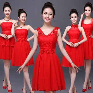 Дамски червени рокли за официални поводи пролет, лято, есен и зима с елементи от дантела дизайни с дълъг и без ръкав