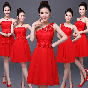 Дамски червени рокли за официални поводи пролет, лято, есен и зима с елементи от дантела дизайни с дълъг и без ръкав