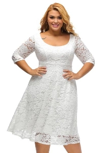 Дамска бяла лятна рокля Макси - големи размери и дантелен ръкав