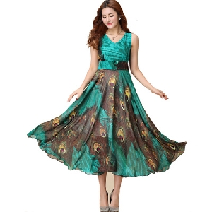 Дамски летни рокли \'Пеперуда\' в три модела зелени, сини, червени  с дължина между коляното и глезена
