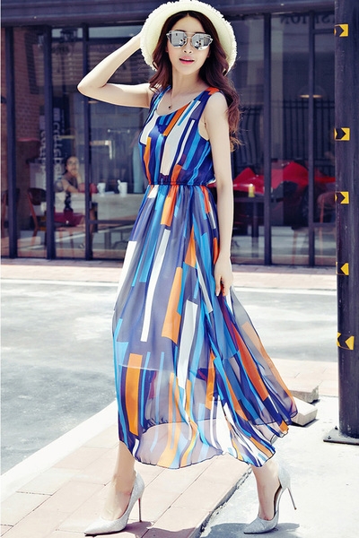 Οι γυναίκες χρώμα φορέματα του καλοκαιριού σιφόν σε δύο μοντέλα για την παραλία για να είναι στη μόδα