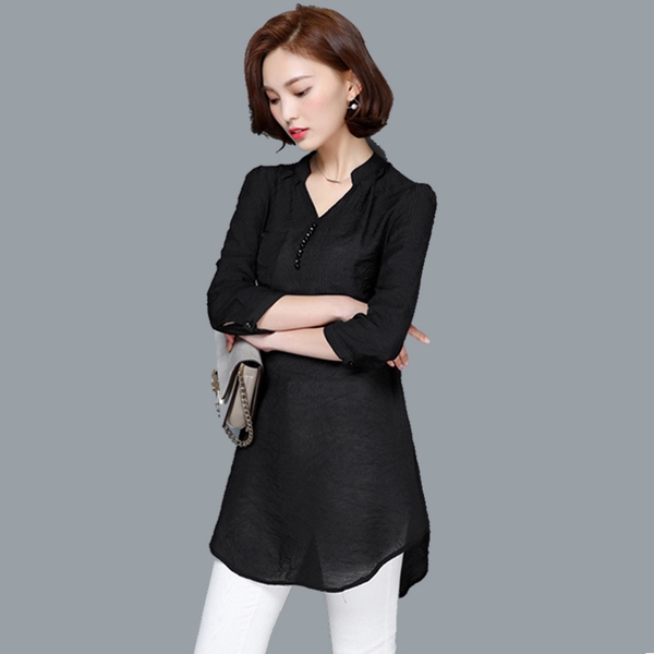 Κομψό πουκάμισο με 3/4 μανίκια και V-λαιμός - κόκκινο και μαύρο