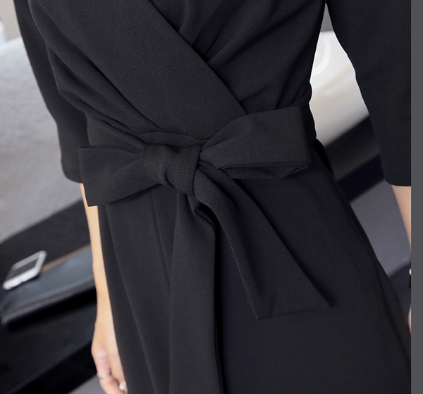 Κυρίες μαύρο φόρεμα άνοιξη φόρεμα, καλοκαίρι φθινόπωρο με μια σχισμή