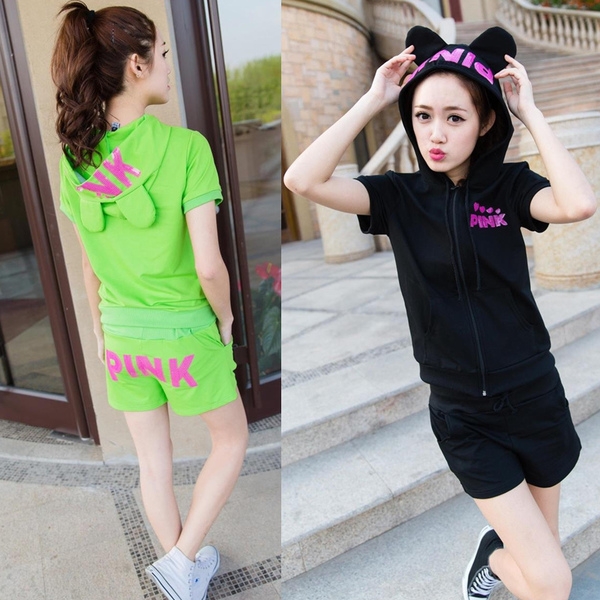 Οι γυναίκες το καλοκαίρι σετ 2 μέρη από τα κορυφαία κουκούλα με αυτιά: 5 χρώματα