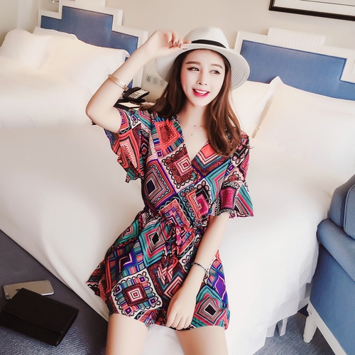 Οι γυναίκες το καλοκαίρι jumpsuit floral κομμάτι