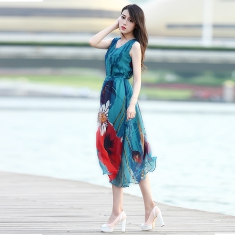 Дамска лятна плажна и бохемска рокля от шифон малки и големи размери в невероятен дизайн 