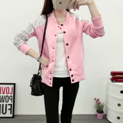 νέα άνοιξη-φθινόπωρο σακάκι ροζ Γυναικών και το μαύρο με λαμπερά παγιέτες μανίκια