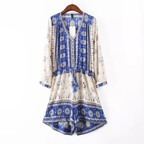 σύντομο καλοκαίρι jumpsuit Τρέχουσα των γυναικών είναι κατασκευασμένα από μαλακό βαμβακερό ύφασμα σε μπλε και άσπρο