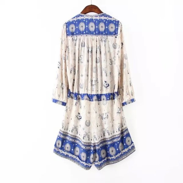 σύντομο καλοκαίρι jumpsuit Τρέχουσα των γυναικών είναι κατασκευασμένα από μαλακό βαμβακερό ύφασμα σε μπλε και άσπρο