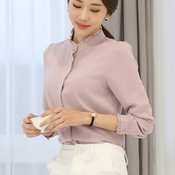 Κομψή μπλούζα σιφόν γυναικών σε ροζ, λευκό και μπλε