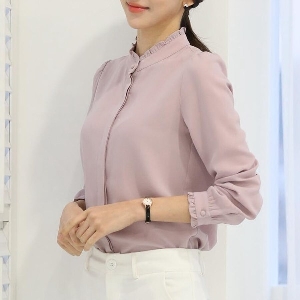 Стилна шифонена риза за жени в розов, бял и син цвят