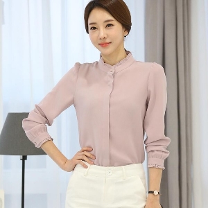 Κομψή μπλούζα σιφόν γυναικών σε ροζ, λευκό και μπλε