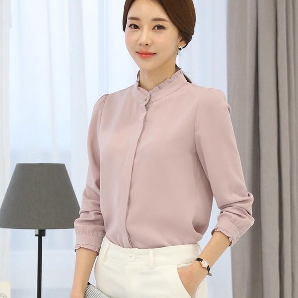 Κομψή μπλούζα σιφόν γυναικών σε ροζ, λευκό και μπλε