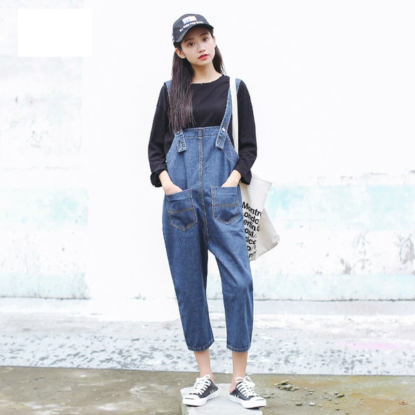 Ευρεία κυρίες jumpsuit με βαθιές τσέπες μπλε