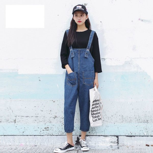 Ευρεία κυρίες jumpsuit με βαθιές τσέπες μπλε