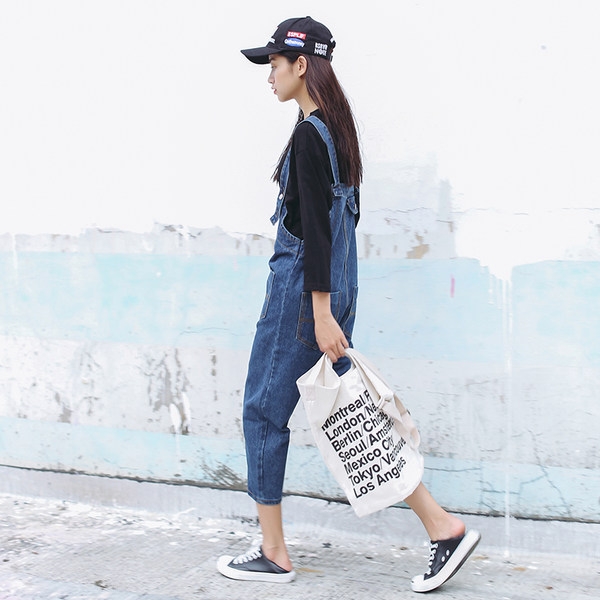 Ευρεία κυρίες jumpsuit με βαθιές τσέπες μπλε