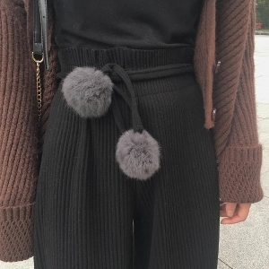 Широк прав дамски панталон с коланче в кафяв и черен цвят