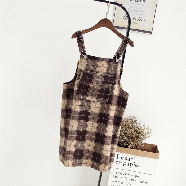 Κυρίες κομψό φόρεμα σε καρό χρώμα σε μπεζ, σκούρο μπλε, γκρι και πράσινο