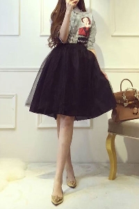 Дамски комплект от стилна риза и дълга разкроена пола в черен цвят  с висока талия