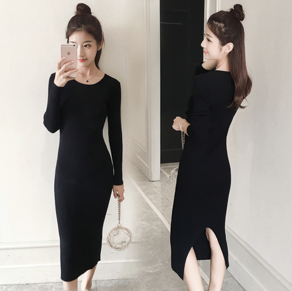 Κομψό κυρίες μακρύ φόρεμα με μακριά μανίκια σε μαύρο, μπορντό και γκρι