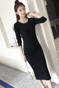 Стилна дълга дамска рокля с дълъг ръкав в черен, бордо и сив цвят