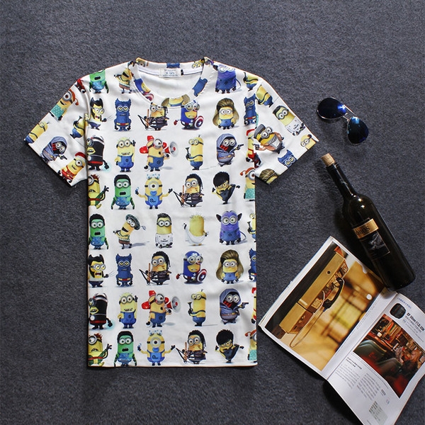 την άνοιξη και το καλοκαίρι Ανδρών 3D ενδιαφέρον T-shirts και κινούμενα μοντέλα μινιόν, σκύλος, κ.λπ.