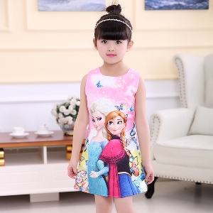 Παιδικό καλοκαιρινό φόρεμα μπλε και ροζ με χαρακτήρες κινουμένων σχεδίων από κατεψυγμένα και ELSA ΑΝΝΑ