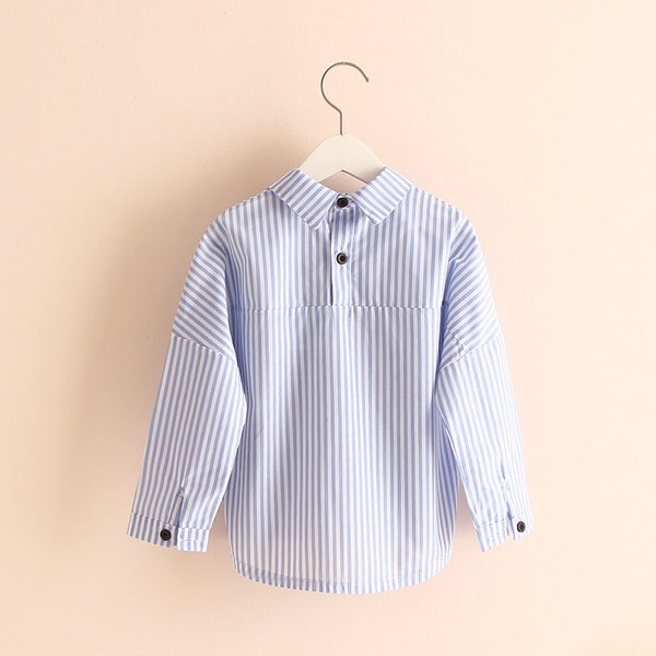 Детска раирана риза за момчета в светлосин цвят с дълъг ръкав