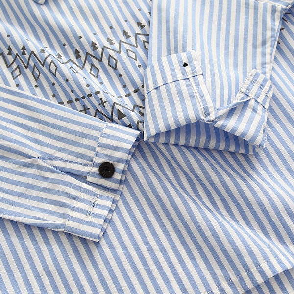 Детска раирана риза за момчета в светлосин цвят с дълъг ръкав