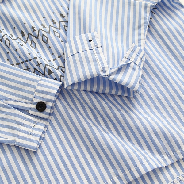 Детска раирана риза за момчета в светлосин цвят с дълъг ръкав