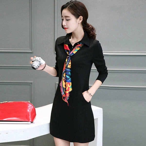 Κυρίες φορέματα άνοιξη και το φθινόπωρο, κόκκινο, κόκκινο κρασί, μαύρο, μπλε μήκος μακρύ μανίκι πάνω από το γόνατο