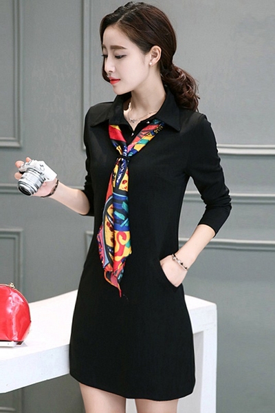 Κυρίες φορέματα άνοιξη και το φθινόπωρο, κόκκινο, κόκκινο κρασί, μαύρο, μπλε μήκος μακρύ μανίκι πάνω από το γόνατο