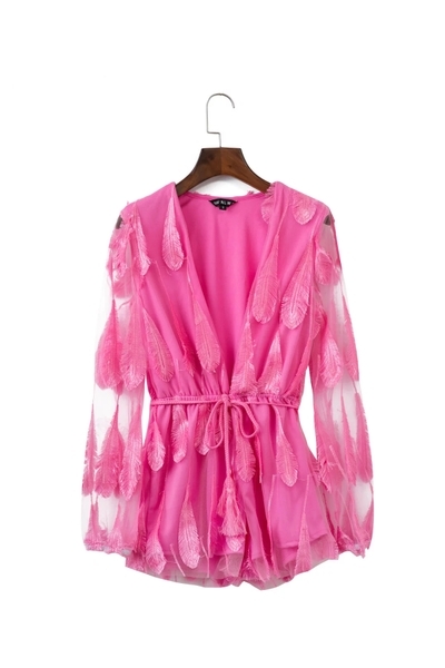 Κυρίες καλοκαίρι μπλούζα με διαφάνεια μακριά μανίκια με ζώνη 3 χρώματα