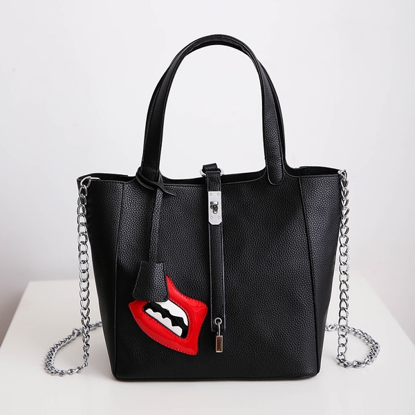 Γυναικεία  μεγάλη τσάντα με καθημερινές φιλί εκτύπωσης μπροστά και μακριά λαβή