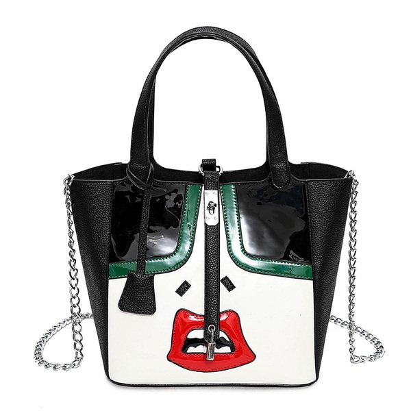 Γυναικεία  μεγάλη τσάντα με καθημερινές φιλί εκτύπωσης μπροστά και μακριά λαβή