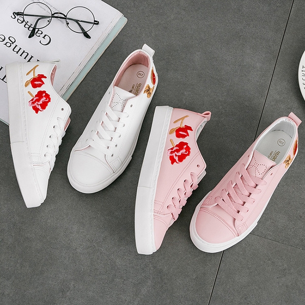 Γυναικεία αθλητικά  πάνινα παπούτσια - ροζ και λευκά