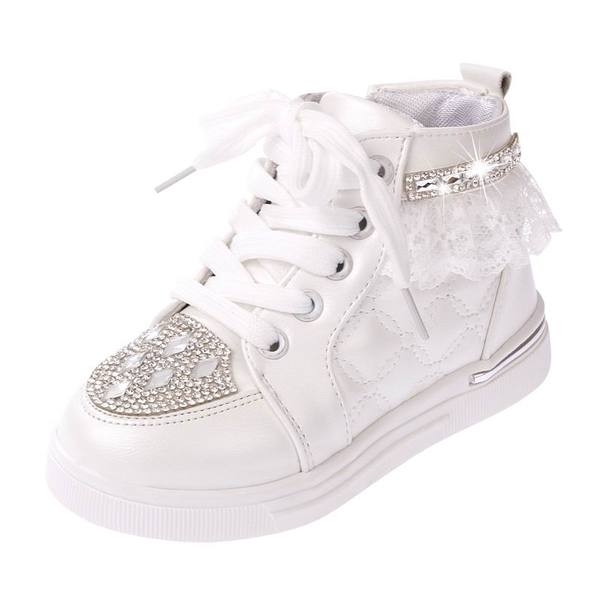 Παιδικά αθλητικά παπούτσια για κορίτσια σε λευκό και ροζ χρώμα με πέτρες και δαντέλες