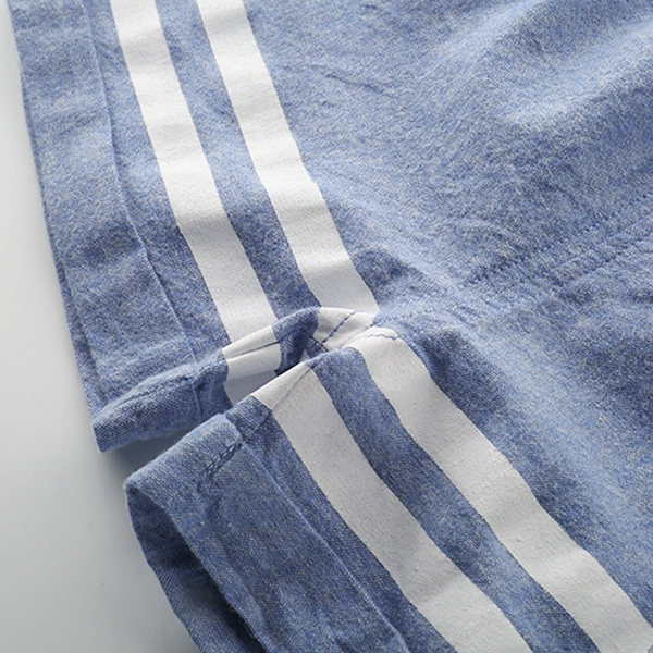 Детски памучни шорти за момчета с висока талия и джобове в син и тъмносин цвят