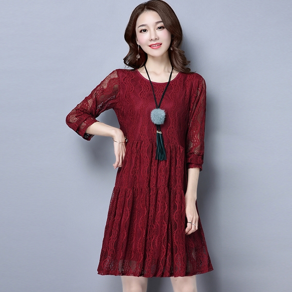 Οι γυναίκες άνοιξη, το καλοκαίρι και το φθινόπωρο μύδια maxi φορέματα και φούντωσε δαντέλες, μαύρο, γκρι και κόκκινο κρασί