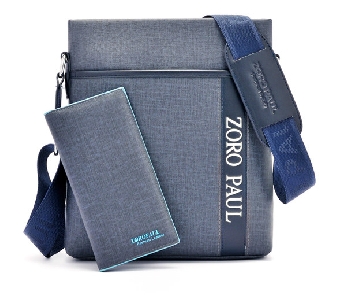 Комплект мъжка чанта и портмоне в четири цвята - черна, кафява, синя PVC модели с мека повърхност