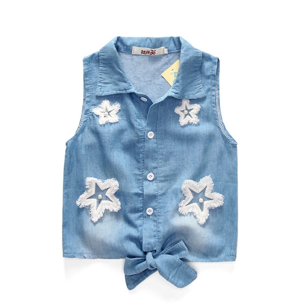 Παιδικό καλοκαιρινό σετ για κορίτσια δύο κομματιών με μοντέρνο denim  γιλέκο και λευκή φούστα  με δαντέλα