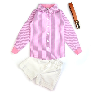 Παιδικό ροζ πουκάμισο για κορίτσια με μακριά μανίκια και λευκά σορτς με ζώνη, κατάλληλο για την  καθημερινή ζωή 