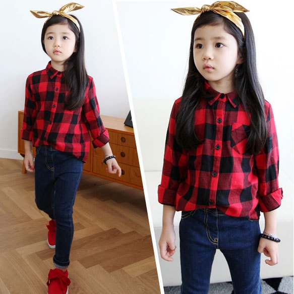 Карирана пролетна риза за момичета