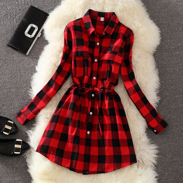 Κυρίες βαμβακερό πουκάμισο πλαίσιο τύπου φόρεμα σε τρία μοντέλα