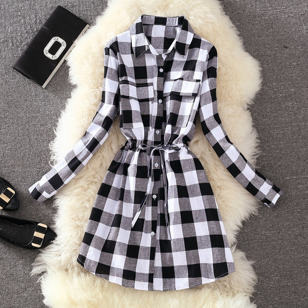 Κυρίες βαμβακερό πουκάμισο πλαίσιο τύπου φόρεμα σε τρία μοντέλα