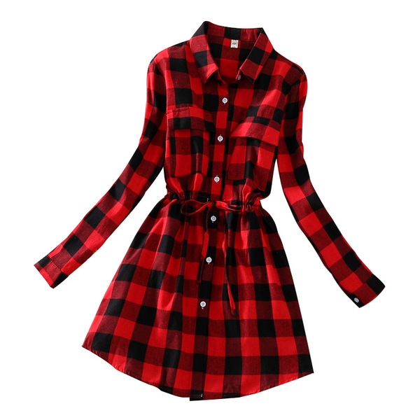 Κυρίες βαμβακερό πουκάμισο πλαίσιο τύπου φόρεμα σε τρία μοντέλα