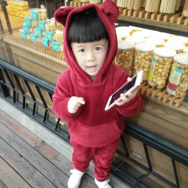 Παιδικό σετ για αγόρια σε κόκκινο και σκούρο μπλε χρώμα με κουκούλα και αυτιά